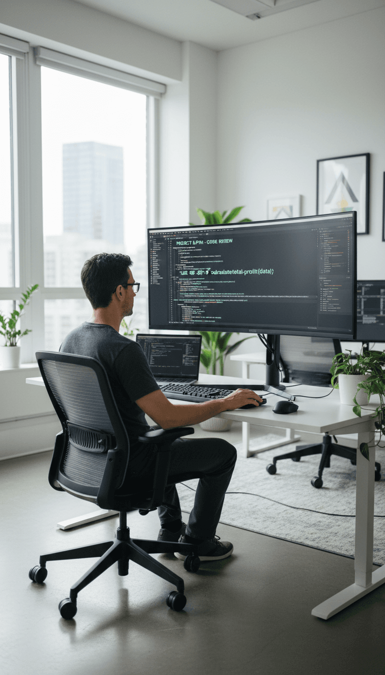 Developer reviewing code on screen
